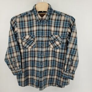 Outdoor Life Mens XXL Plaid Flannel Button Down Shirt Long Sleeve Blue Brown